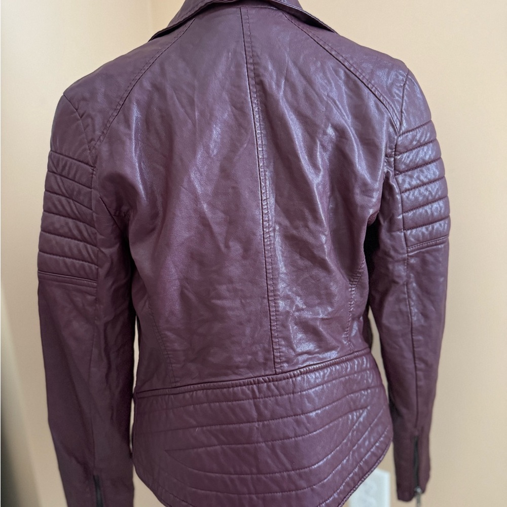 Blank NYC Red Leather Motorcycle Jacket with Quilted Shoulders - Picture 3 of 6